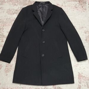 Men's Black Single-Breasted Overcoat - Unbranded